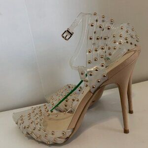 Jessica Simpson Rhinestone Clear Gold Studded Stiletto Heels Size 12